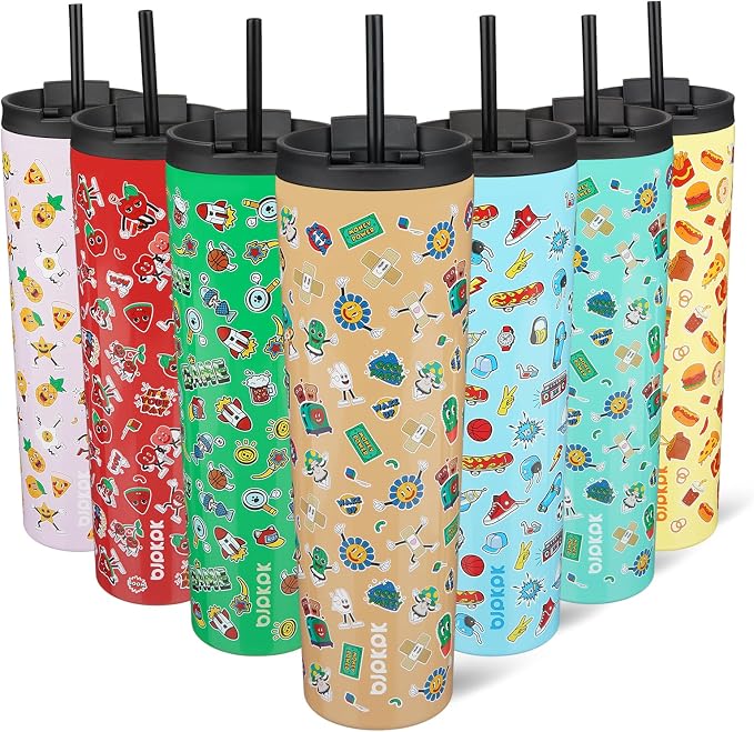 BJPKPK 34oz Skinny Tumbler With lid And Straw Stainless Steel Travel Coffee Mug Insulated Tumblers Cups,Spring Party Brown