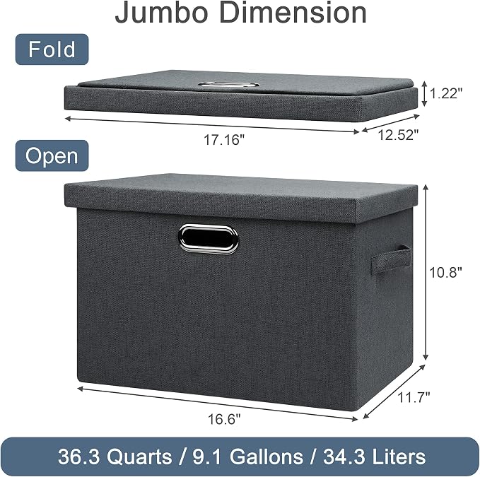 Large 17" 36 Quart Collapsible Stackable Storage Bins