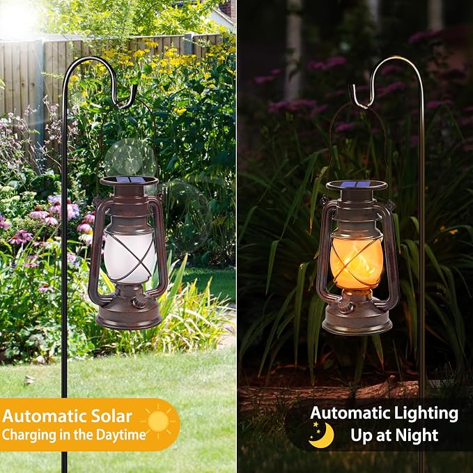 Solar Lanterns Outdoor Waterproof, 2 Pack Bronze Vintage Lanterns