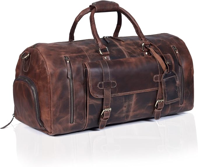 20 Inch Leather Duffel Bags for Men and Women Full Grain Leather Travel