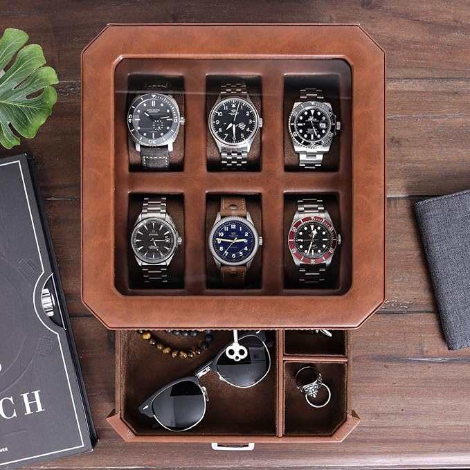 Gift Set 6 Slot Leather Watch Box