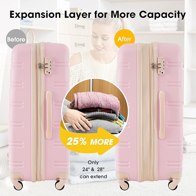 Merax Luggage sets of 2 Piece 20 24 IN Carry on Luggage Hard Case White Pink