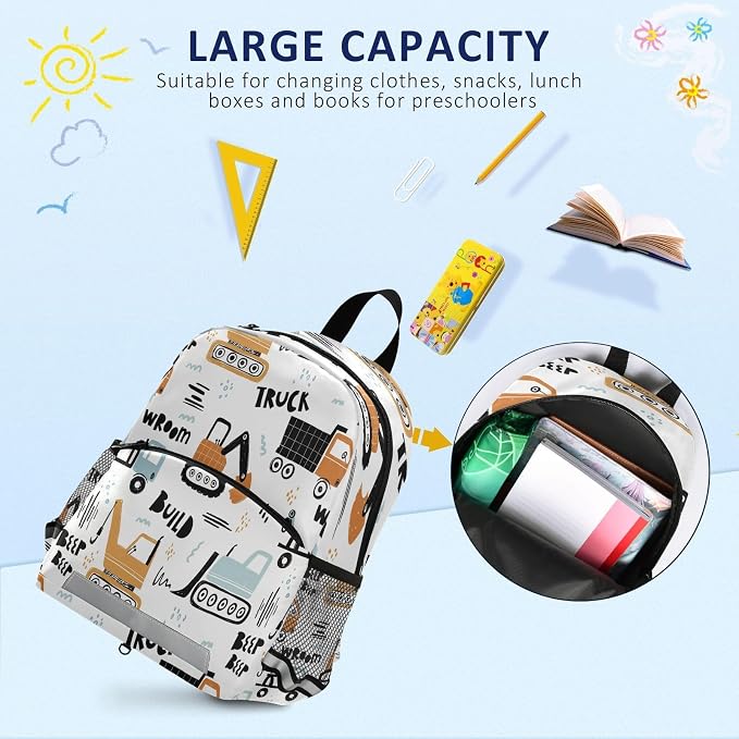 Transport Truck Excavator Toddler Backpack Boys Girls Kids Preschool Bookbag