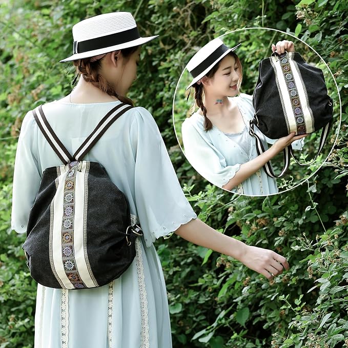 Goodhan WomCanvas Backpack Daypack Casual Shoulder Bag, Vintage Heavy-duty