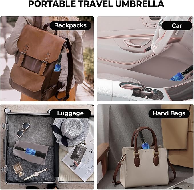 Compact Inverted Travel Umbrella, Automatic Open Close, 9-Rib 46 Inch Windproof