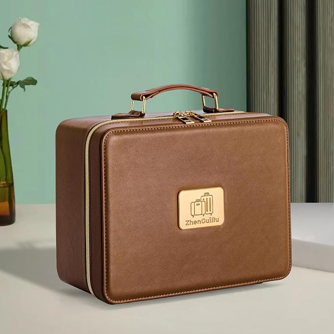 Makeup Bag with LED Mirror & Magnifier, Large Cosmetic Organizer Travel Makeup