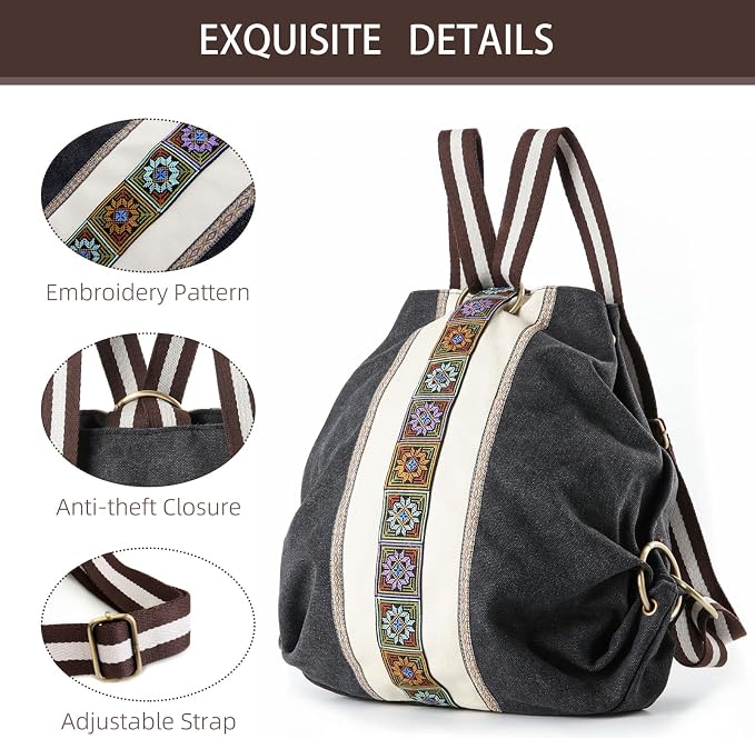 Goodhan WomCanvas Backpack Daypack Casual Shoulder Bag, Vintage Heavy-duty