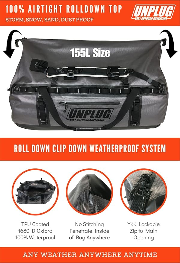 UNPLUG Waterproof Bags for Travel -1680D Heavy Duty Waterproof Duffel Bag for