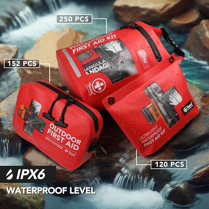 152 PCS Waterproof First Aid Kit, Portable Small Boat Dry Bag Bug Out Bags