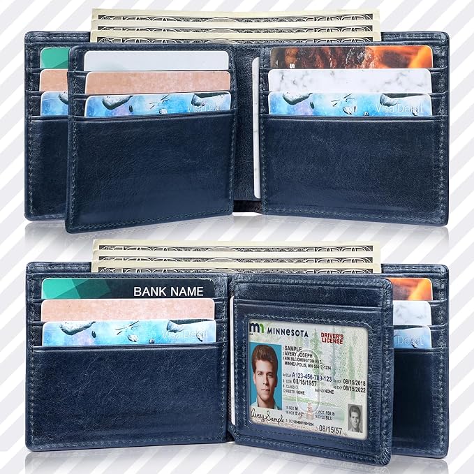 Mens Wallet Bifold Genuine Leather RFID Blocking Wallet