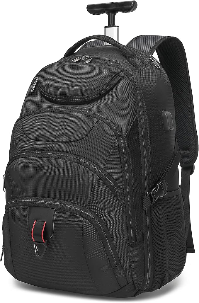 Boavan Rolling Backpack, 17 inch Water Resistant Wheeled Backpack, Carry on