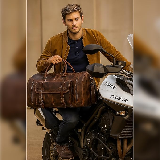 20 Inch Leather Duffel Bags for Men and Women Full Grain Leather Travel
