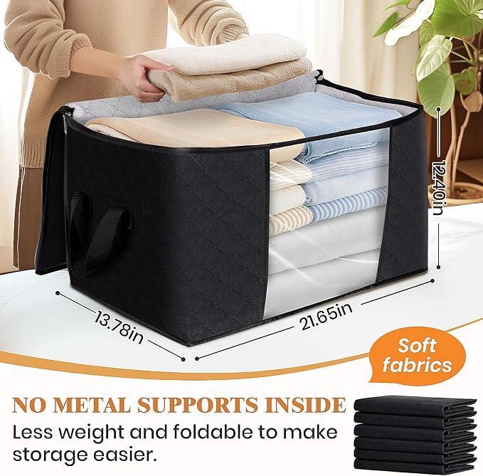Fab totes 6 Pack Clothes Storage, Foldable Thick Fabric Blanket Storage Bags
