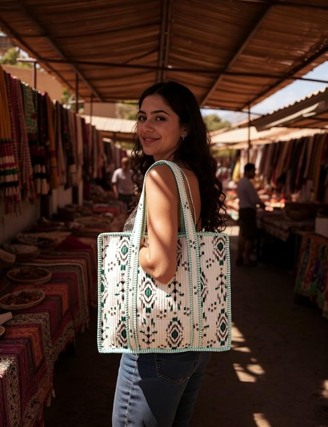 Cotton Quilted Tote Bag for Women – Large Beach & Travel Tote