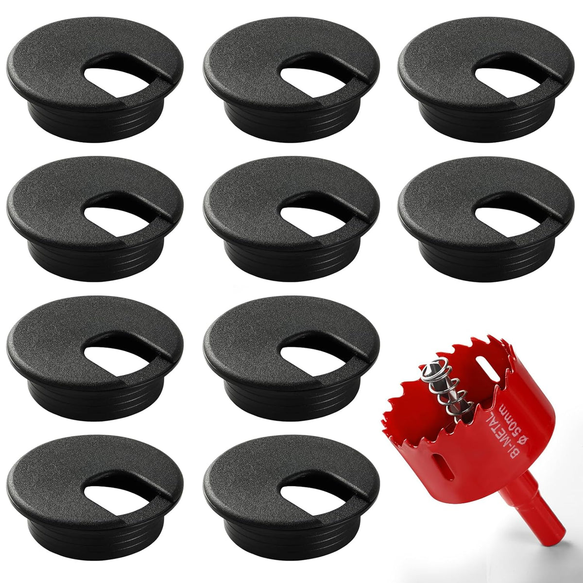 Desk Grommet 2 Inch (50 mm) 10 Pieces, Desk Hole Cover for Cables Black, ABS Plastic Grommet Hole Cover with Hole Saw for Wires Cables Through The Countertop by XIOGZAXI