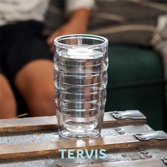 Tervis Clear & Colorful Lidded Made in USA Double Walled Insulated Tumbler Travel Cup Keeps Drinks Cold & Hot, 10oz Wavy, Frosted Lid