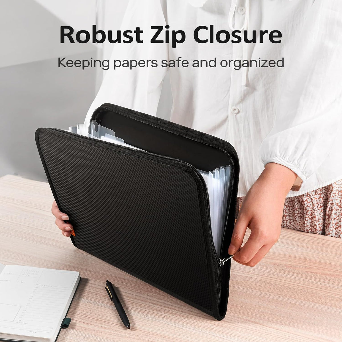 Sooez 7 Pockets Accordion File Organizer, Zipper Expanding File Folder, Heavy Duty Folder Organizer, Sleek Letter Size Accordion Folder, Portable Expandable File Folder for Documents, Pink
