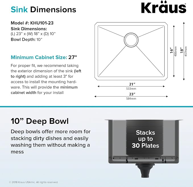 KRAUS Standart PRO™ 23-inch 16 Gauge Undermount Single Bowl Stainless Steel