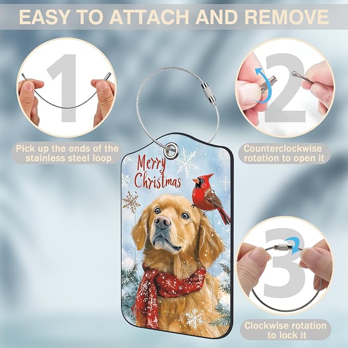Christmas Dog and Red Cardinal Bird Set of 2 Luggage Tags