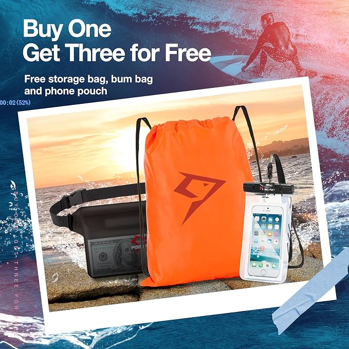 Piscifun Dry Bag Waterproof, Lightweight Dry Backpack Roll-Top Sealed