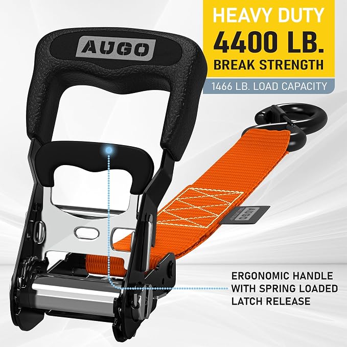 AUGO Heavy Duty Ratchet Straps & Soft Loops – Pack of 4 Extra Strong 1.5” by