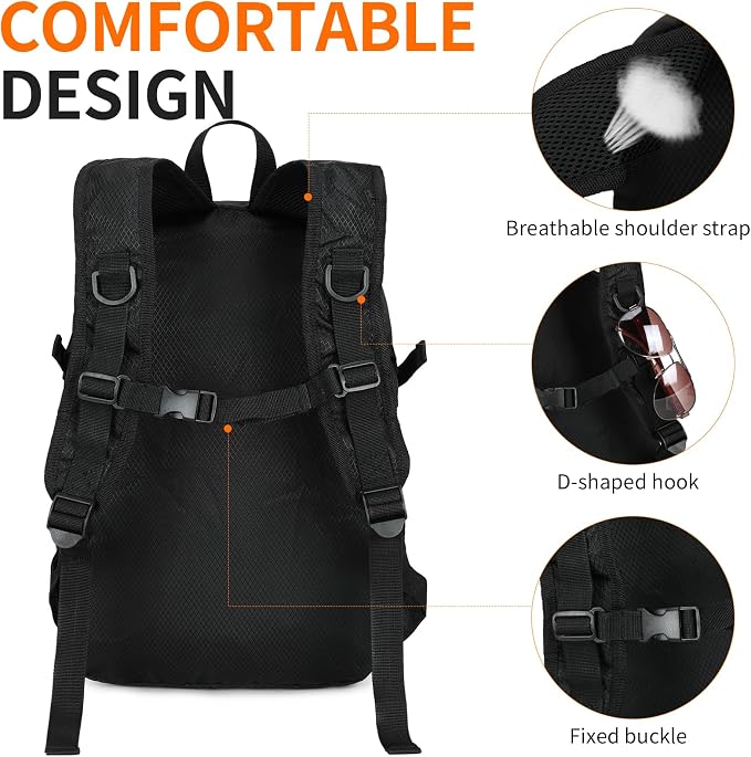 Small Hiking Daypack, 15L Water-Resistant Hiking Backpack Packable Lightweight