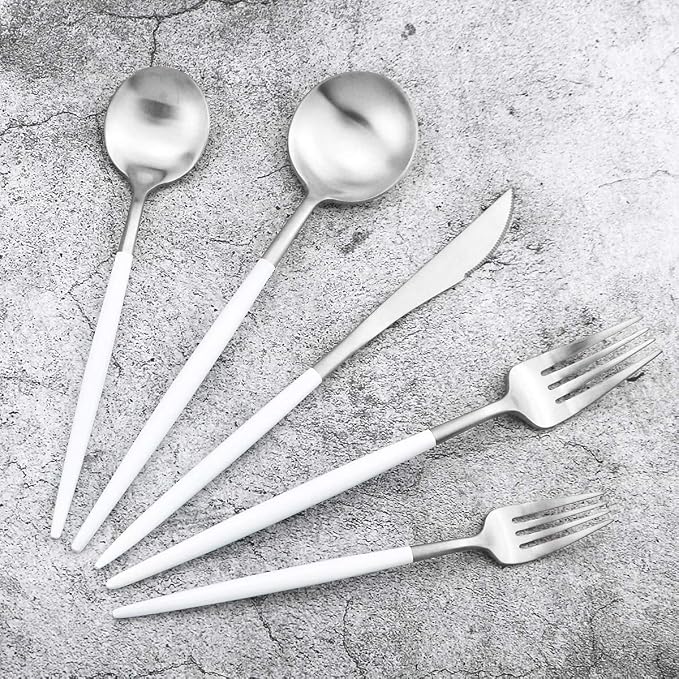 Gugrida 5-Piece Matte Silver Stainless Steel Satin Finish Flatware Set