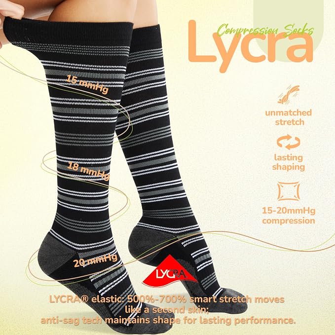 Merino Wool Compression Socks for Women Men, 15-20 mmHg Knee High Socks for