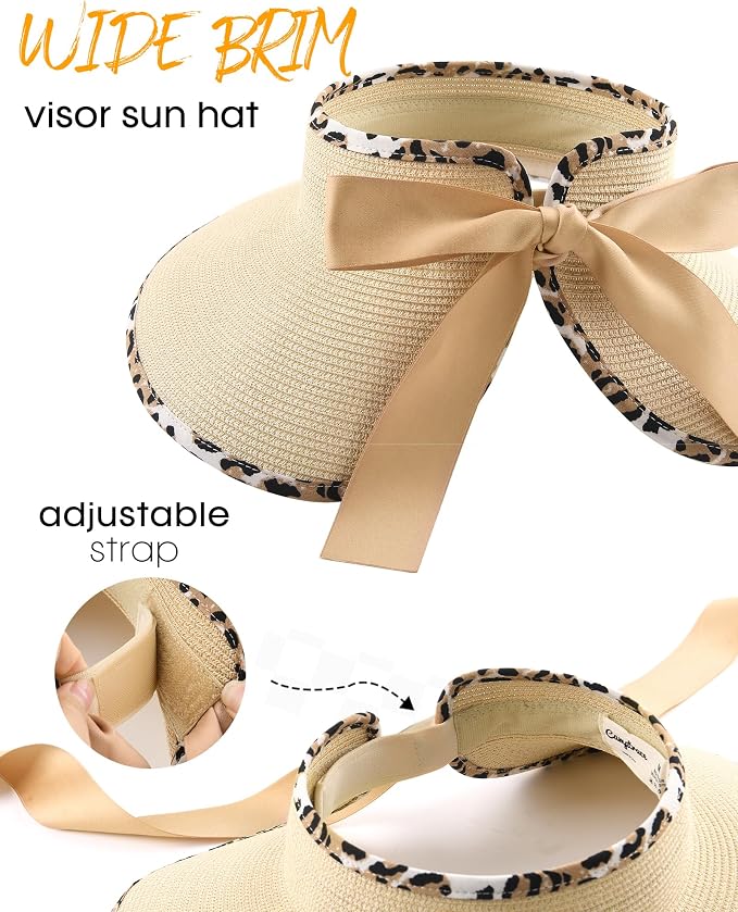 Camptrace Sun Visors for Women Wide Brim Beach Hat Foldable Straw Visor Hat