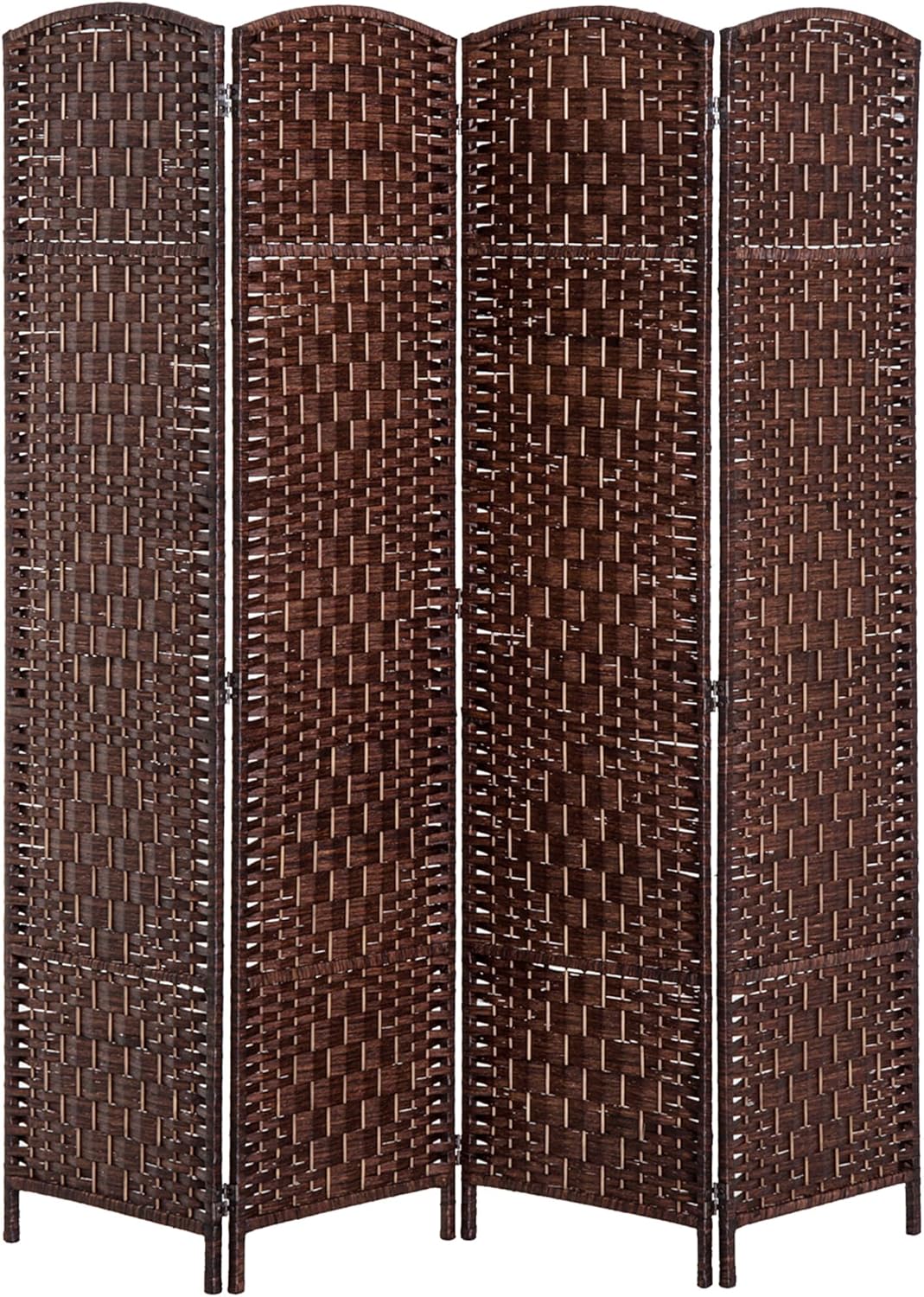 HOMCOM Room Divider 4 Panels Folding Privacy Screen 6FT Tall Portable Wicker Weave Partition Wall Divider for Bedroom Home Office, Brown