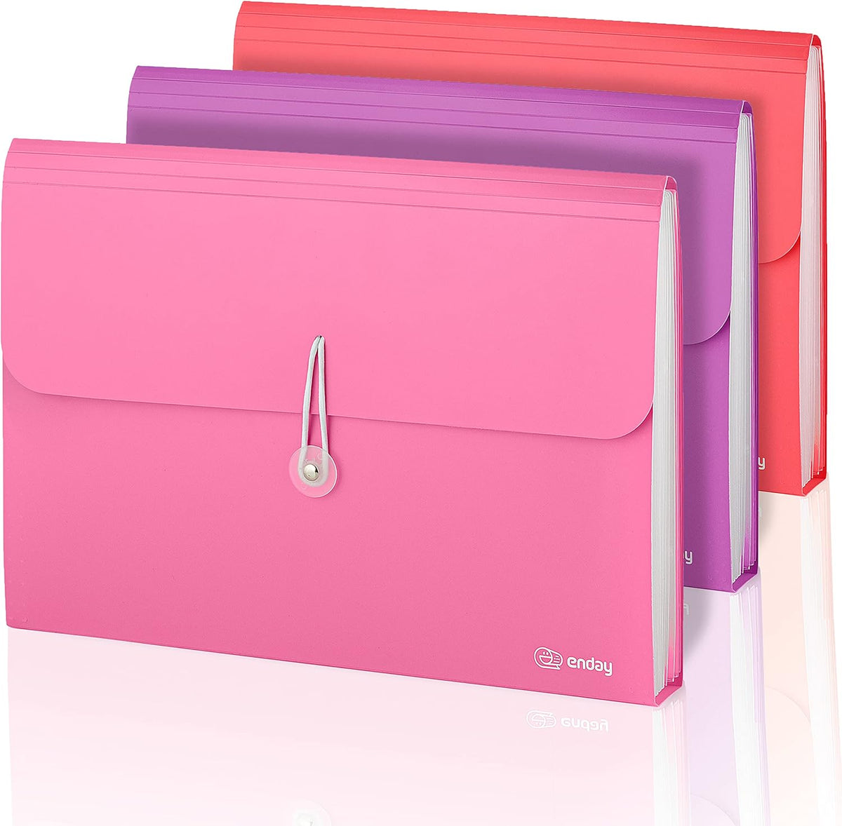 Accordion File Organizer, 13 Pocket Expanding File & Cover Folder with Labels, Plastic Portable Desktop Supplies Letter A4 Paper in Purple, Pink, Red, Multicolor, (3 Pack) – by Enday