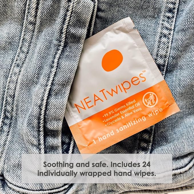 NEATwipes Hand Sanitizing Wipes | Travel Essentials | Disposable Wet Wipe &