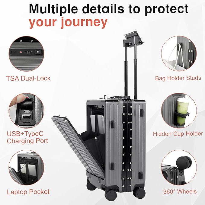 Carry On Luggage 22x14x9 Airline Approved Aluminum Frame, 20 Inch Hard Shell