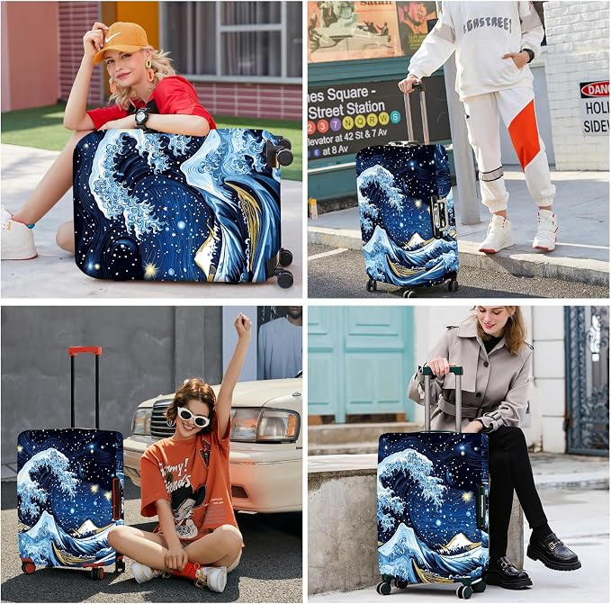 ANNA QUEEN Starry Ocean Wave Luggage Cover, Suitcase Protector