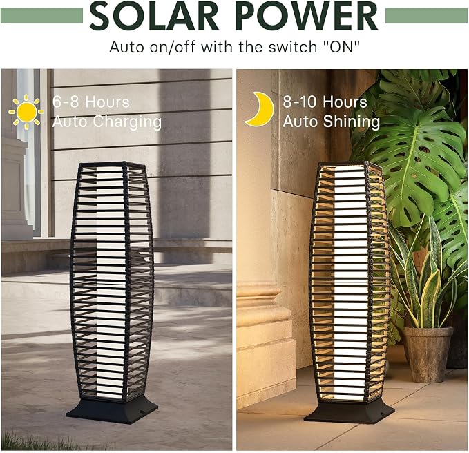 Grand patio Outdoor Floor Lamp Solar Powered Lantern Waterproof Wicker Boho
