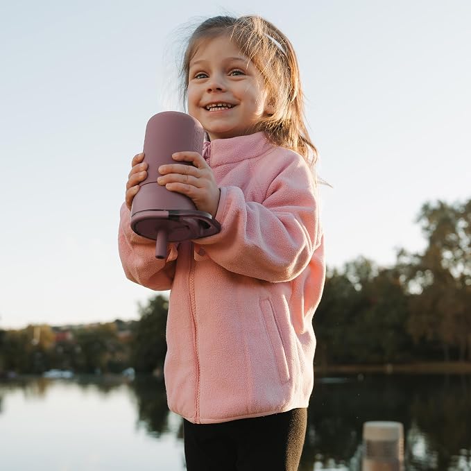 BrüMate Leap 12oz 100% Leakproof Kids Tumbler with Handle and Silicone Soft Straw | Drop Resistant Silicone Sleeve | For Kids 4+ | Insulated Stainless Steel | Cup Holder Friendly | 12oz (Neon Pink)