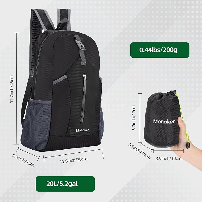 Ultralight 20L Foldable Backpack, Compact to Palm-Sized, Travel & Daily Use
