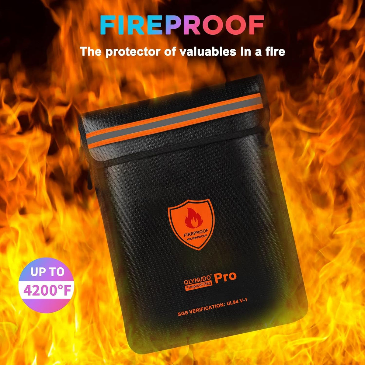 4200℉ Upgraded Fireproof Document Bag, Important Waterproof Document Holder with Thermal Insulation Layer, Legal Size Fireproof Envelope with Zipper/Reflective Strip