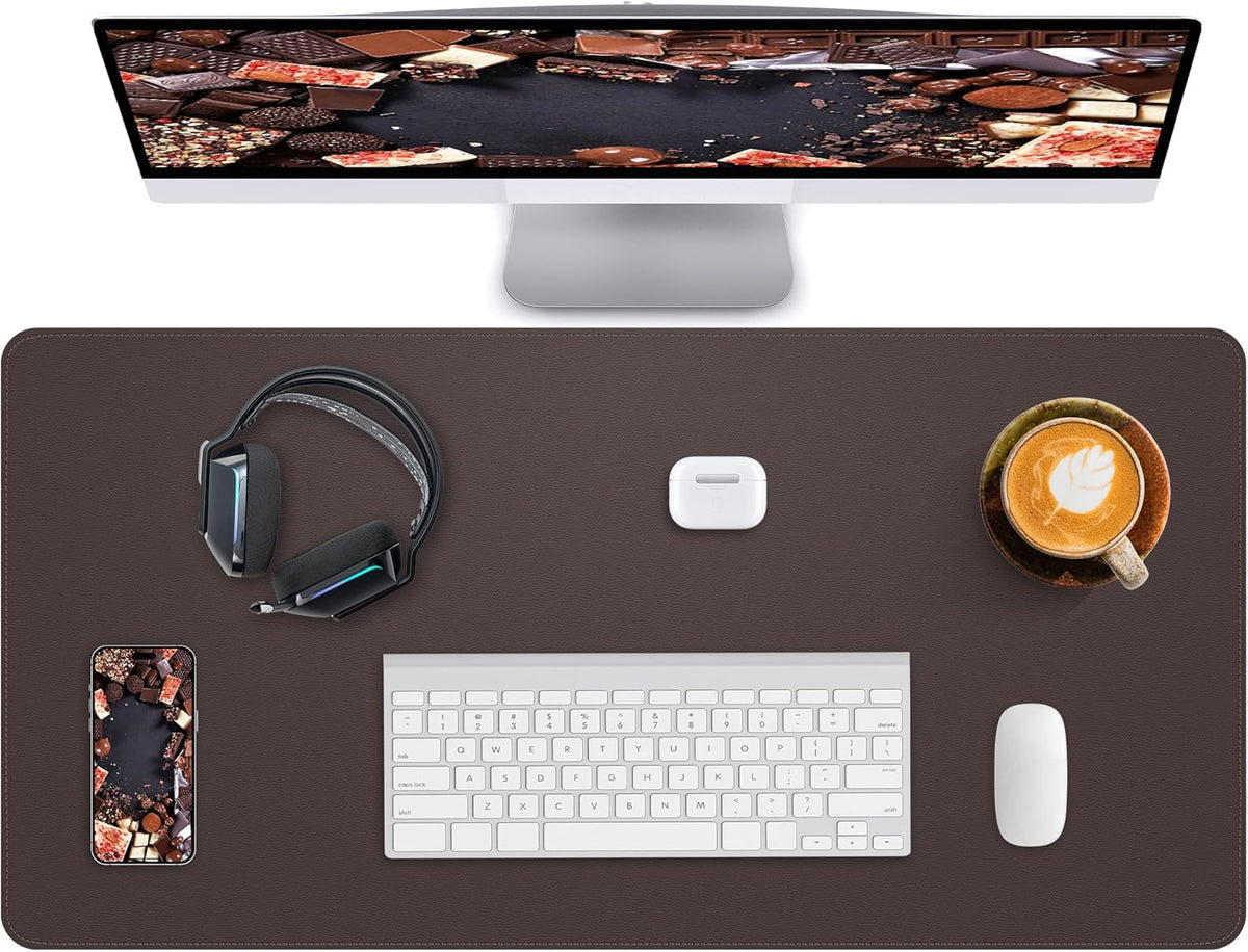 Leather Desk Pad Protector,Office Desk Mat,Large Mouse Pad, Non-Slip PU Leather Desk Blotter,Desk Pad,Waterproof Desk Writing Pad for Office and Home (Chocolate,35.4" x 17")
