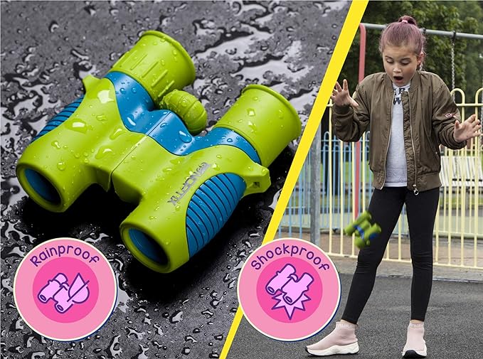 Binoculars for Kids, Girls or Boys Real Kids Binoculars in Vibrant Green Blue