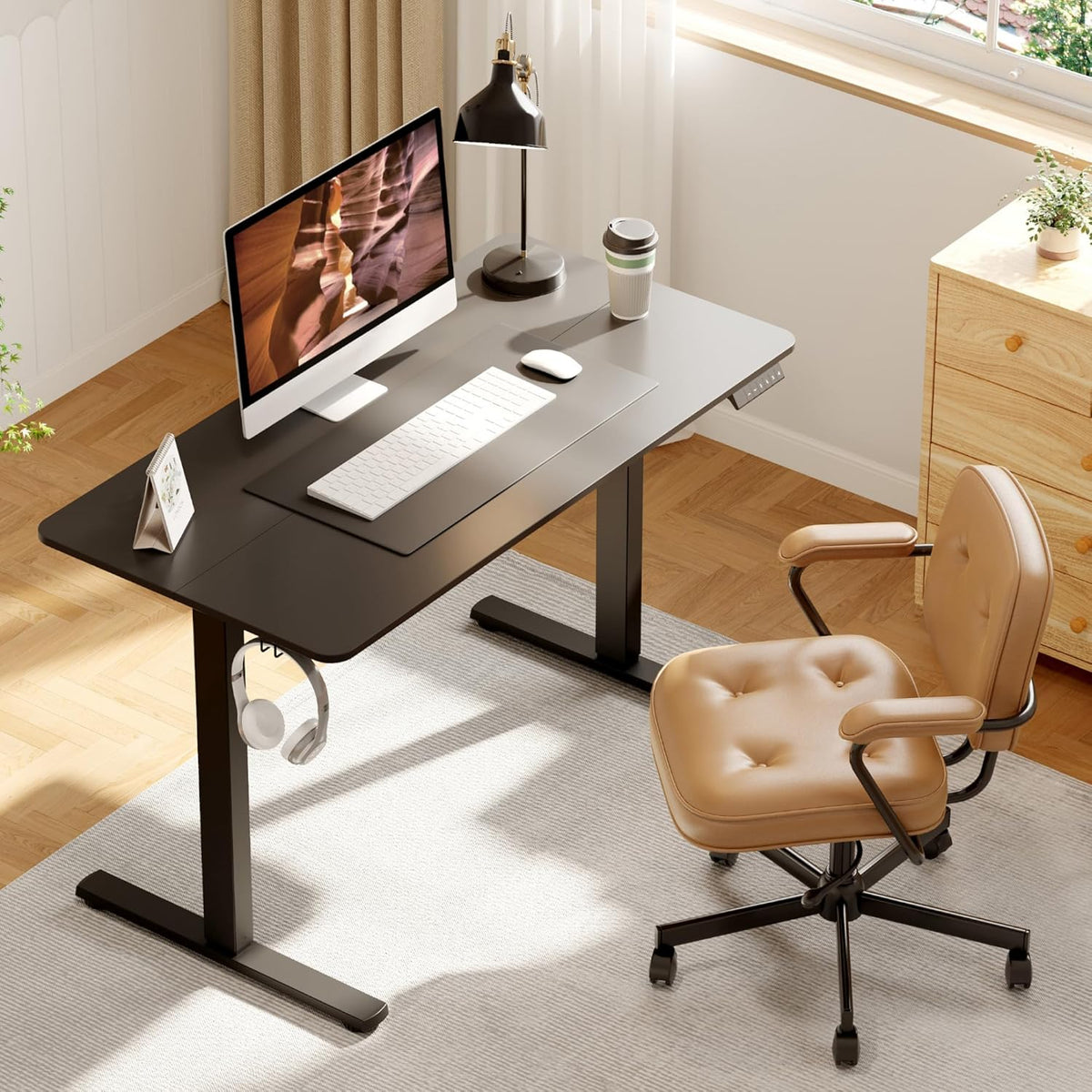 Adjustable Standing Desk, 47x24 Inches Home Office Desk with Memory Preset, Home Office Desk Computer Workstation Splice Black Top + Black Frame