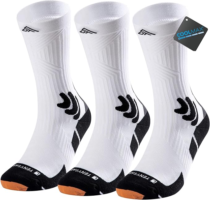 Men's Compression Running Socks: Coolmax Athletic Crew Socks Moisture Wicking