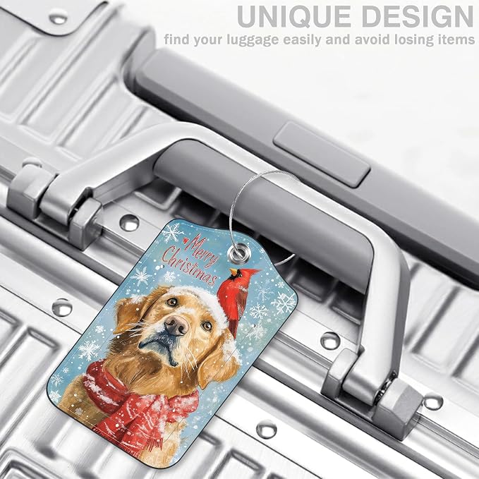 Christmas Dog and Red Cardinal Bird Set of 2 Luggage Tags