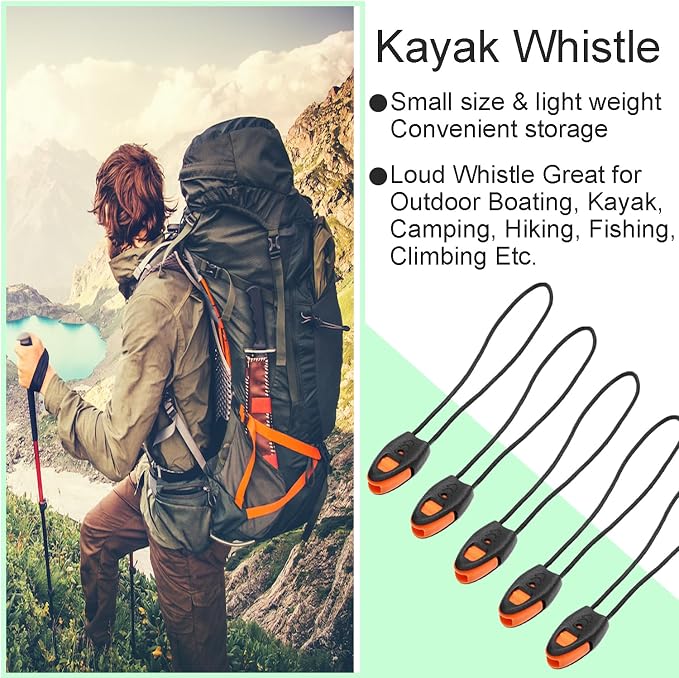 5 Pack Zipper Pull Whistles, Loud Emergency Survival Whistle