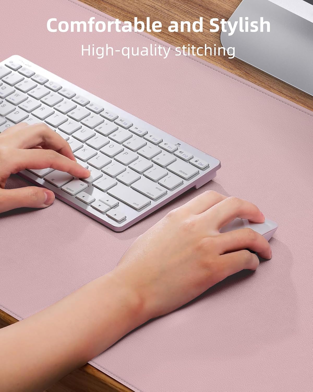 Non-Slip Desk Pad,Mouse Pad,Waterproof PVC Leather Desk Table Protector,Non-Slip PU Leather Desk Blotter, Easy Clean Laptop Desk Writing Mat for Office Work/Home/Decor(Light Pink, 24" x 13.7")