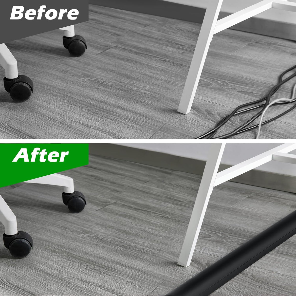 Cord Cover Floor 6.6ft (2 x L3.3ft), Large Capacity Floor Cable Cover, Hard PVC Cord Hider, Wire Cable Management Raceway, Black, Cord Cavity - 1.8"(W) x 0.6"(H)