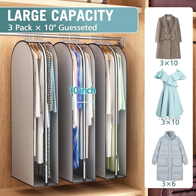 10" Gusseted Garment Bags for Hanging Clothes 50" Suit Bags for Open Closet