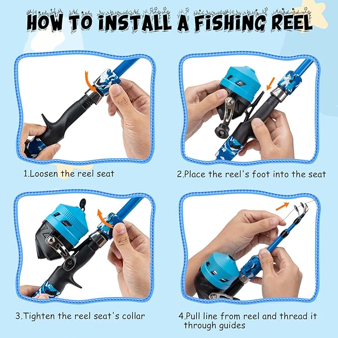 Kids Fishing Pole Set, Telescopic Fishing Rod Reel Combo Kids Starter Kit