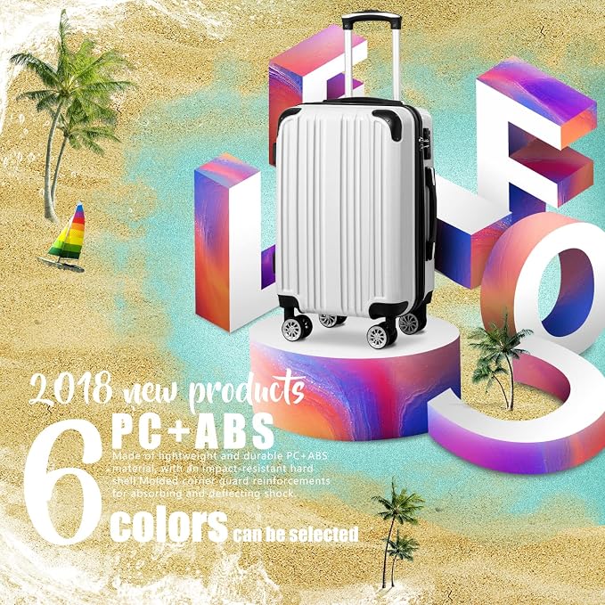 Coolife Luggage Expandable Suitcase PC+ABS Spinner 20in 24in 28in Carry