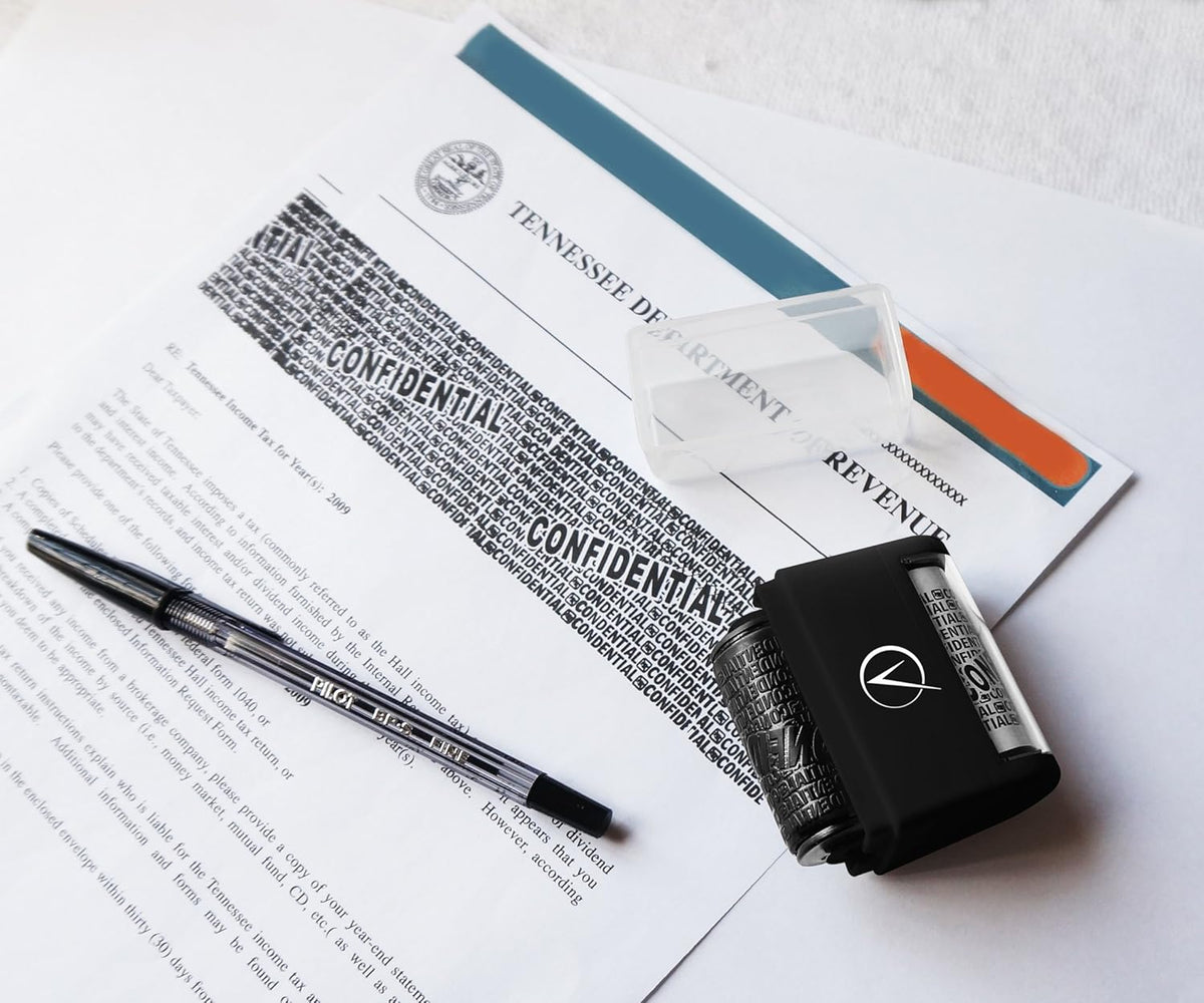 Vantamo Identity Theft Protection Roller Stamp for Hiding Sensitive Information, Wide Confidential Stamp with 3 Ink Refill, Security Stamp Roller for Identity Theft Prevention, Classy Black